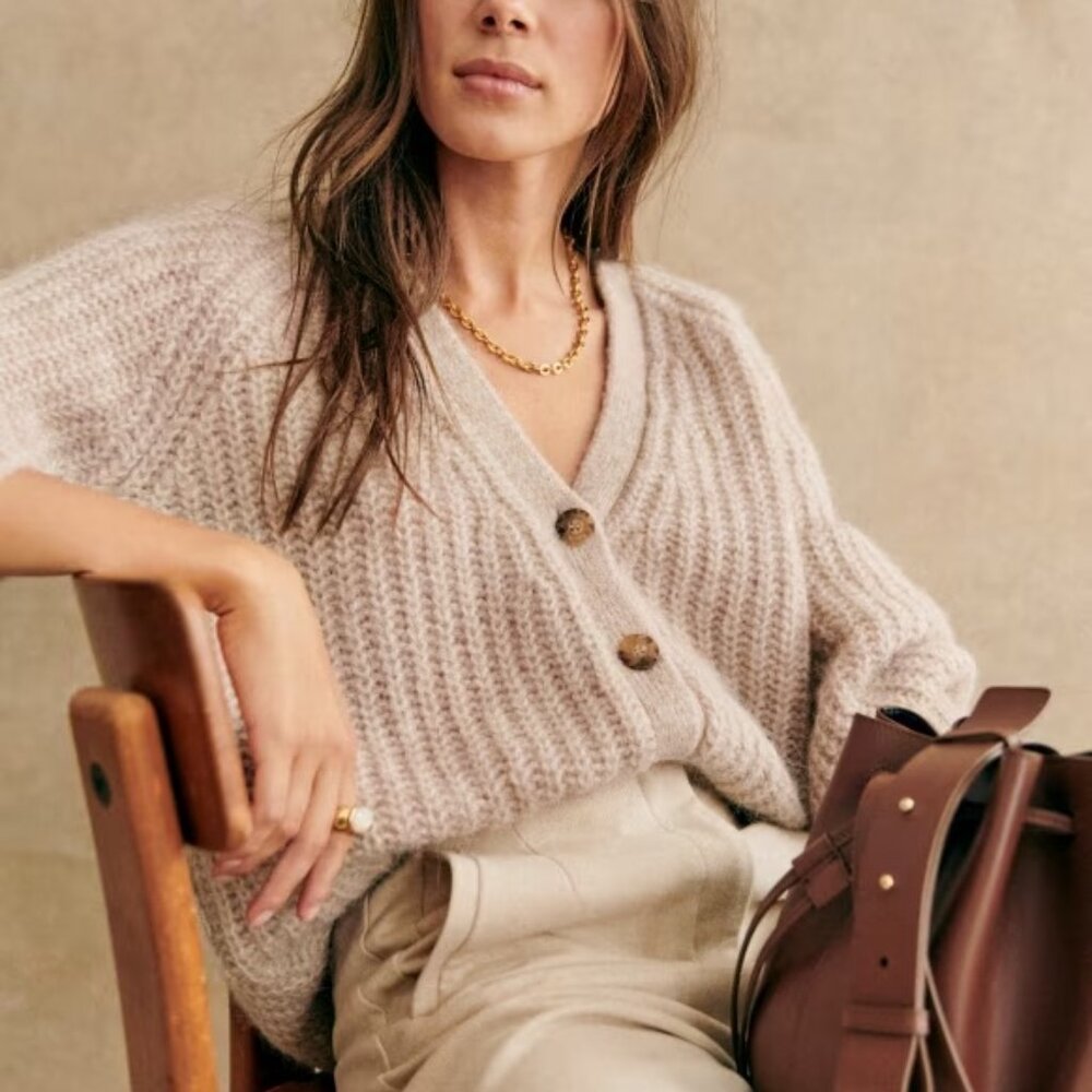SEZANE BASILE CARDIGAN—M—Light Beige